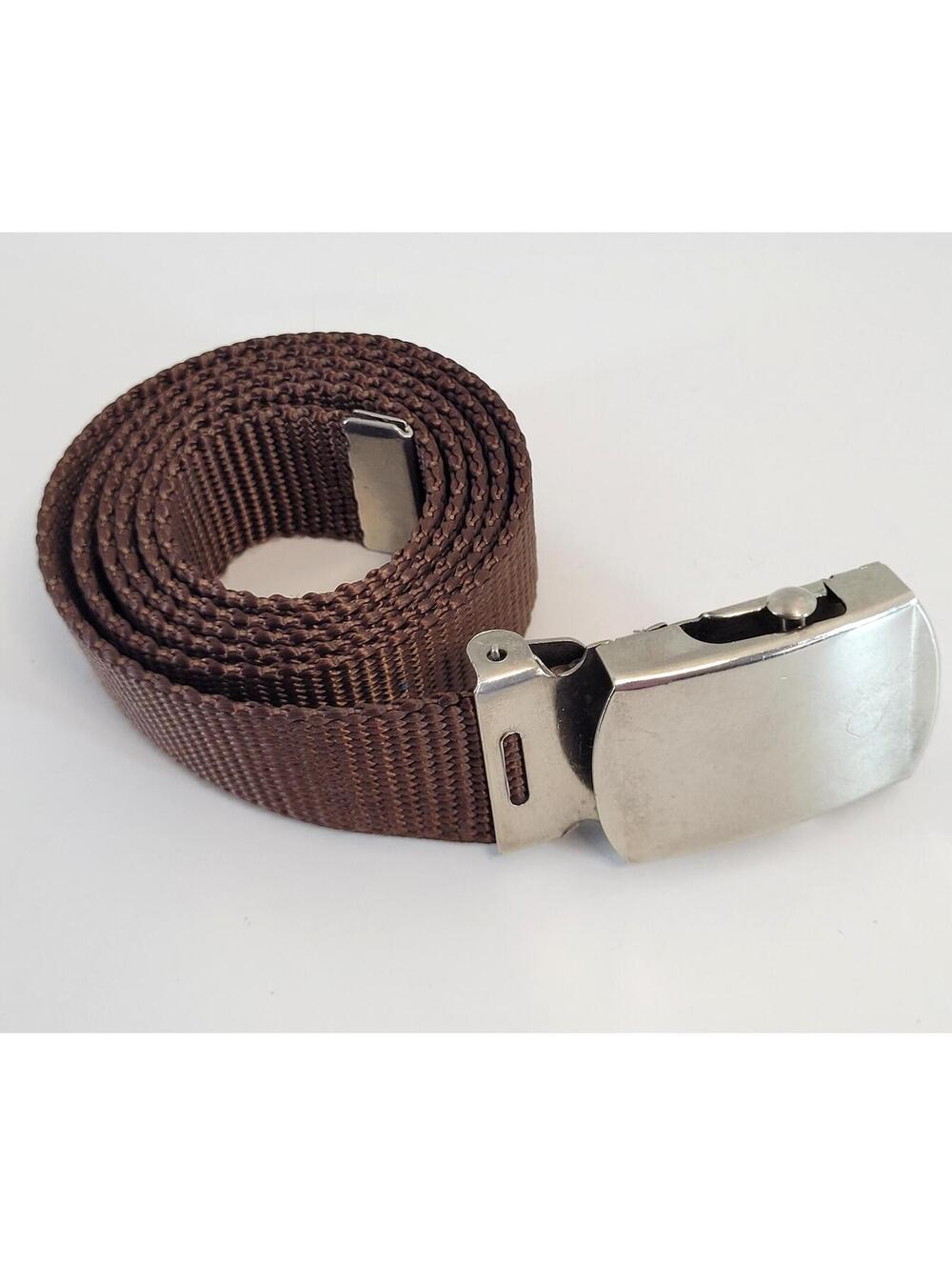 Brown Nylon Skinny Belt 30" Waist Clamp Buckle Military